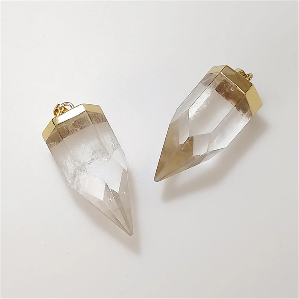 FUWO Wholesale Crystal Quartz Thick Spike Pendant,Golden Plated Natural Stone Accessories For Necklace Making PD326C 5Pcs/Lot