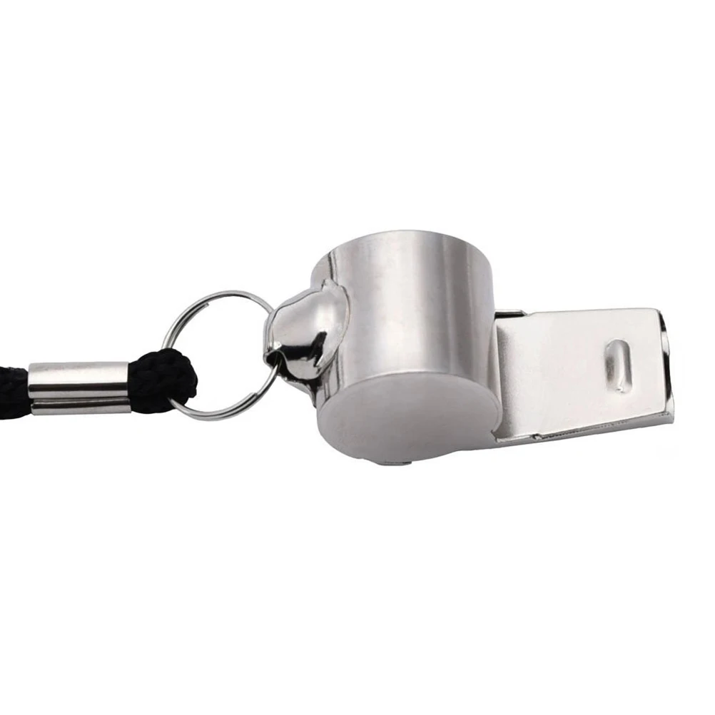 Sifflet d'arbitre en acier inoxydable, 3 pièces, sifflet métallique, ventilateur de premiers secours avec lanière argentée