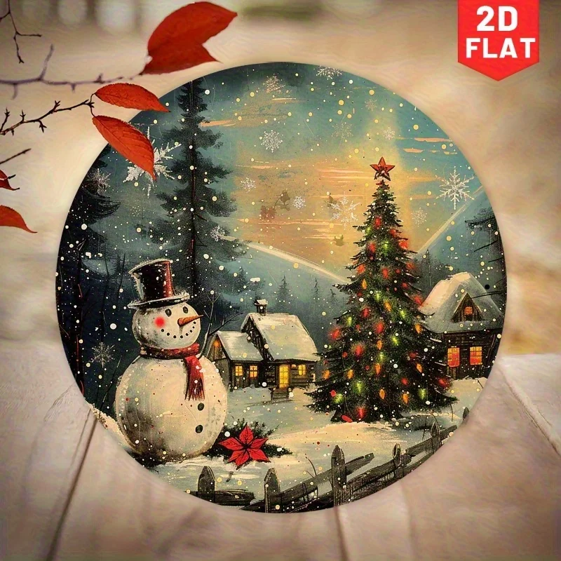 1 قطعة 7.87x7.87 بوصة الألومنيوم 2D شقة ، ثلج الشتاء العجائب شجرة عيد الميلاد الحديد علامة معدنية ، 7.87 بوصة جولة الرجعية جدار ديكور ،