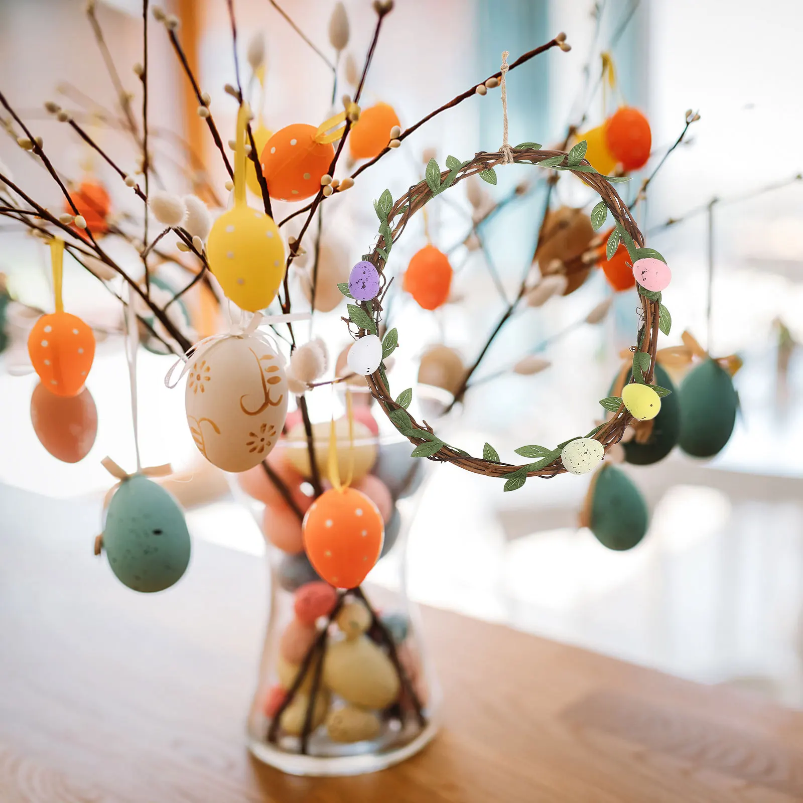 

Easter Rattan Artificial Wreath Spring Easter Egg Berry Wreath for Front Door Hanging Kitchen Wall Window Farmhouse Decoration