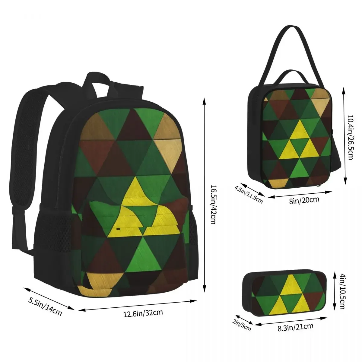 Triforce Quest Backpacks Boys Girls Bookbag Children School Bags Cartoon Kids Rucksack Lunch Bag Pen Bag Three-Piece Set