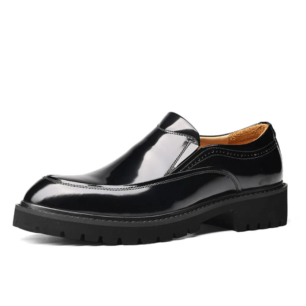 Genuine Leather Loafers Men Thick Sole Height Increase Oxfords Business Dress Shoes Patent Leather