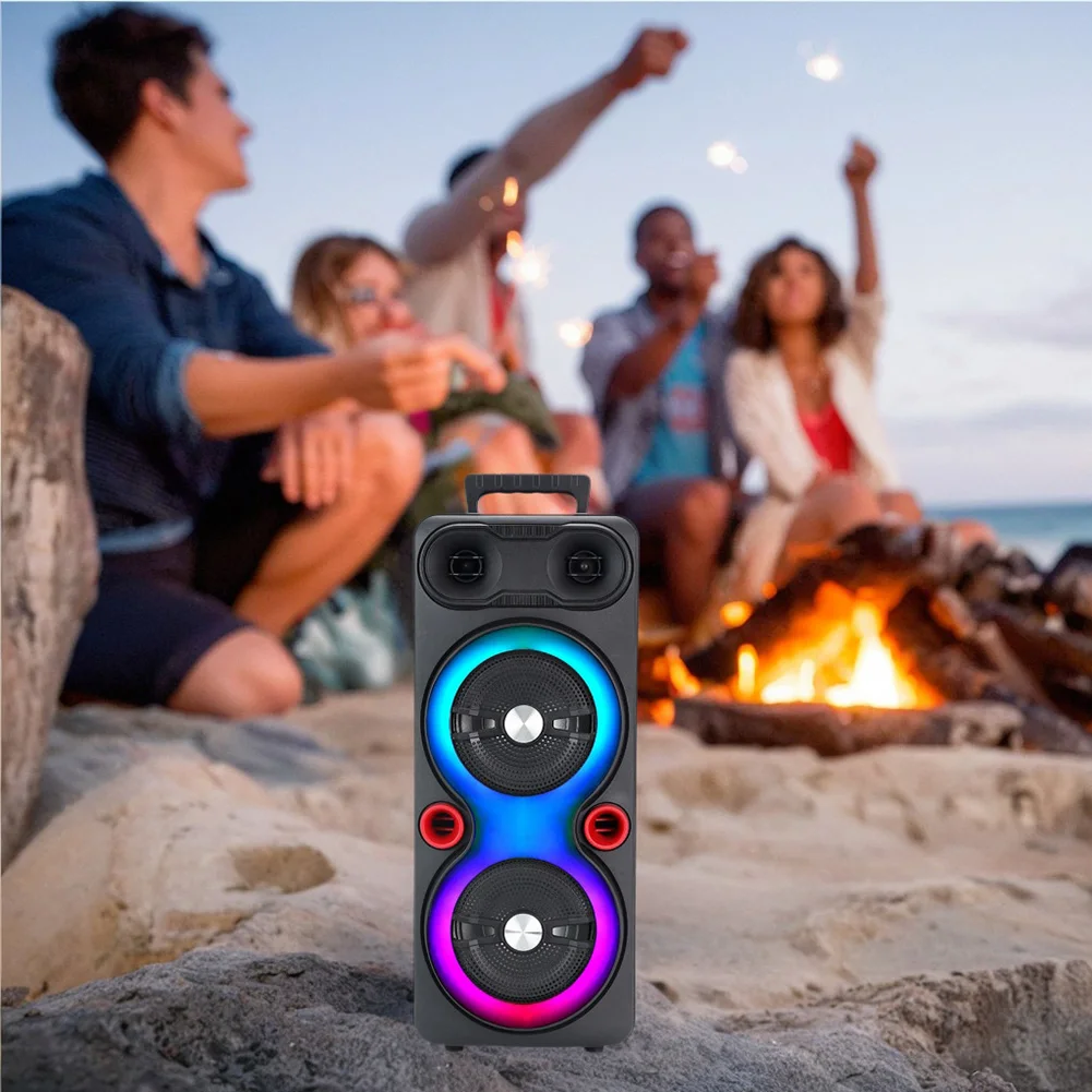 

Dual Subwoofer Speakers BT 5.0 6.5 Inch Stereo Subwoofer RGB Party Sound Box with Mic FM Radio Heavy Bass DJ System