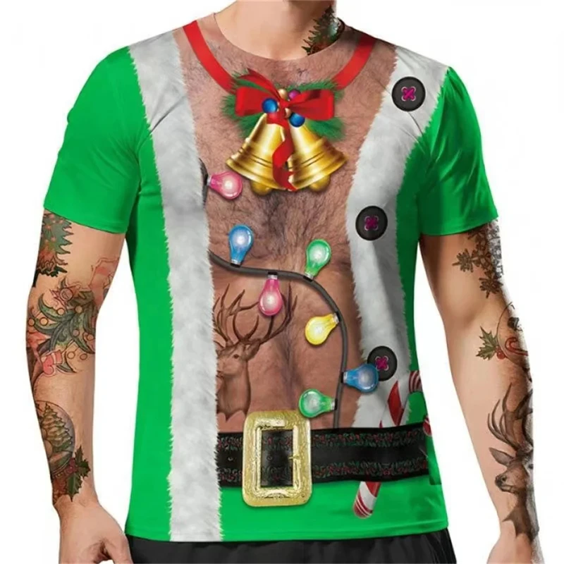 

Funny Christmas T Shirt For Men 3d Muscle Print T-shirts Short Sleeve O Neck Pullover Male Oversized Tops Casual Harajuku Tees