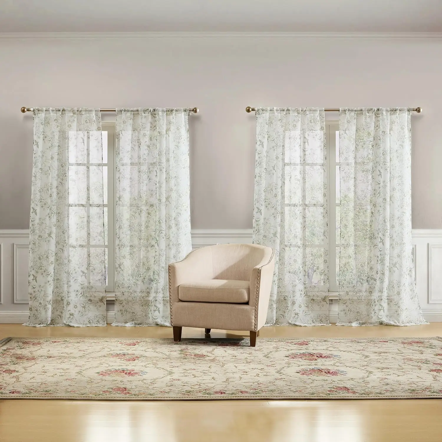 

Barnette Window Curtains with Rod Pocket, 84-inch Length, 4 Panels Set, Semi-Sheer Light Filtering, Green