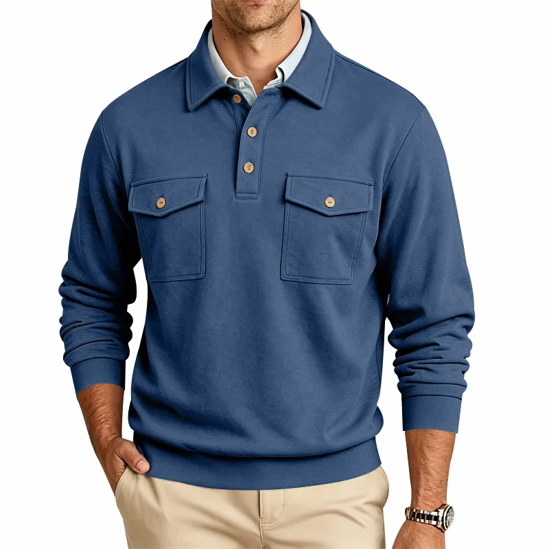Herbst- und Winter-Herren-POLO-Pullover mit langen Ärmeln, lässigem Kragen, sportlichem Design und mehreren Taschen, Großhandel – Detail 24