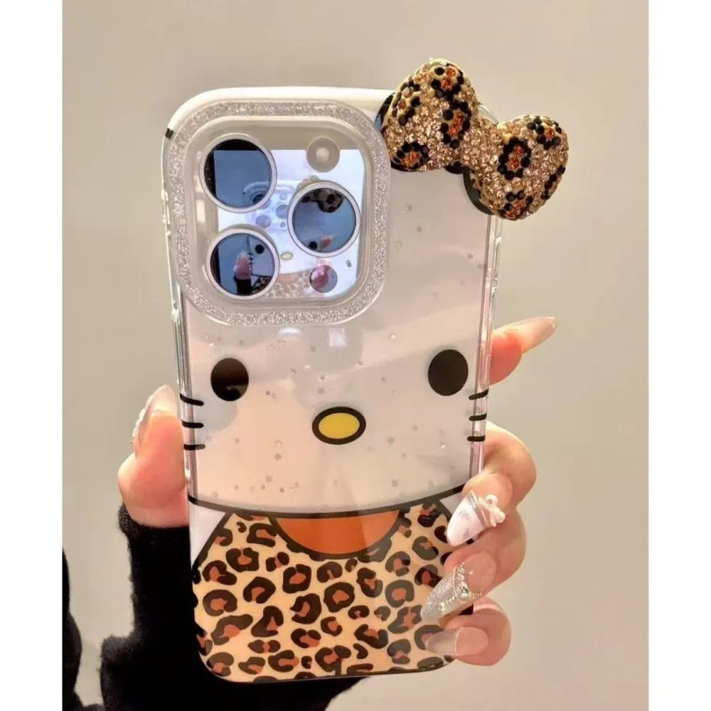 3D Bow Cartoon Character Cute Cat Pattern Transparent Phone Case for iPhone 17 16 15 14 Pro Max Plus Protective Back Cover Gift