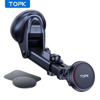 TOPK Magnetic Car Phone Mount; N52 Strong Magnet Dashboard Windshield Suction Cup Car Phone Holder Adjustable Telescopic Arm