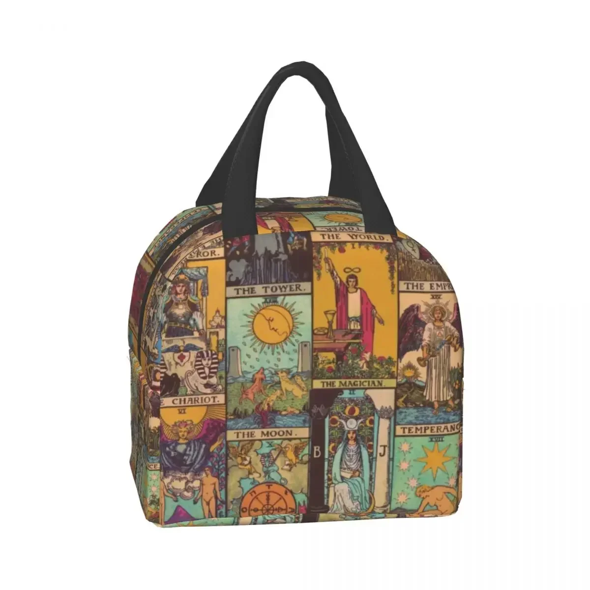 

The Major Arcana Of Tarot Vintage Patchwork Thermal Insulated Lunch Bag Women Occult Witch Spiritual Portable Tote Food Box