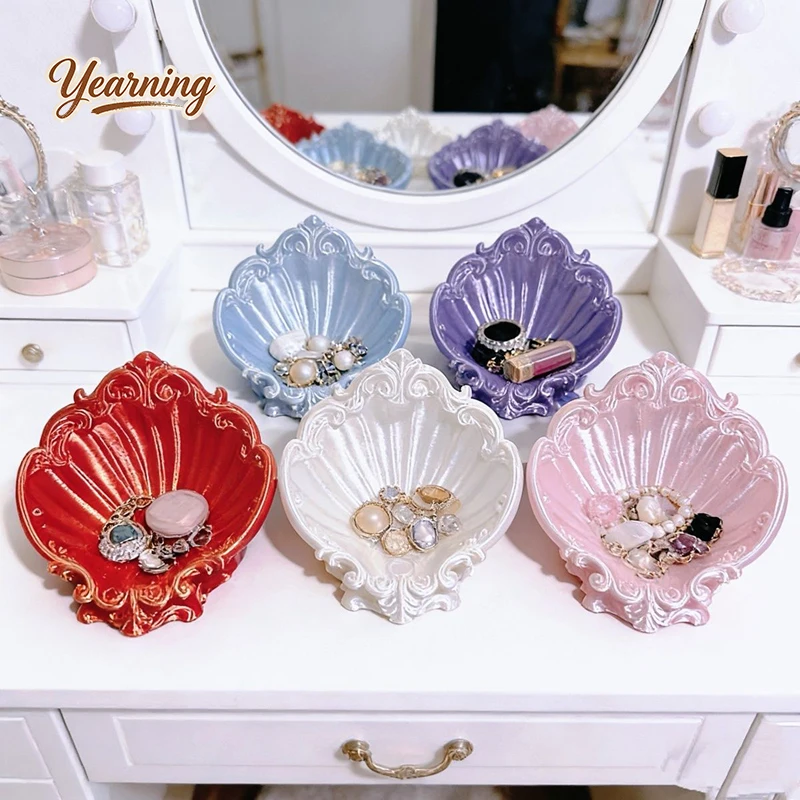 

3D Printed Baroque Retro Shell Jewelry Tray European Aesthetic Desktop Organizer Elegant Vanity Home Art Decor Gift