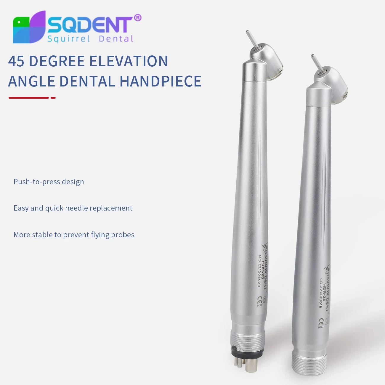Dental 45 Degree High Speed Handpiece Single Water Spray Push Button Turbine Cartridge Rotor 2/4Hole Fit NSK KAVO