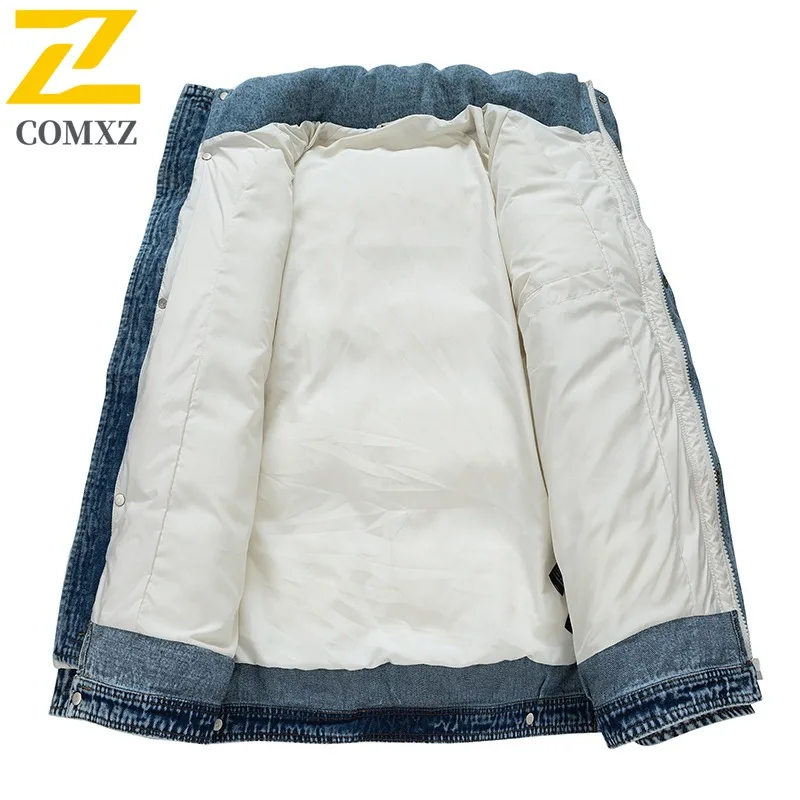COMXZ New Puffer Jacket High Street Fake Two-Piece Cotton Coat Warm White Duck Down Jacket Winter Wear Versatile Puffer Coat