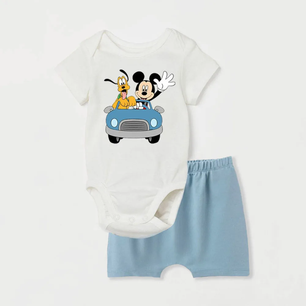 طقم ملابس أطفال صيفي ميكي ماوس من القطن بأكمام قصيرة + شورت ملابس للأطفال حديثي الولادة #1