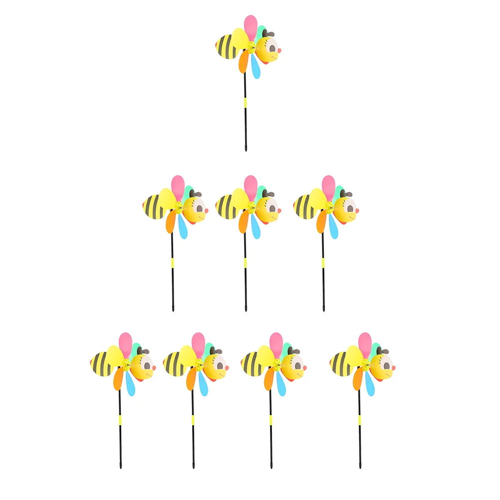 

8 Pcs Three-dimensional Bee Windmill Pinwheels Decorations Cartoon Beautiful Plastic Garden Child