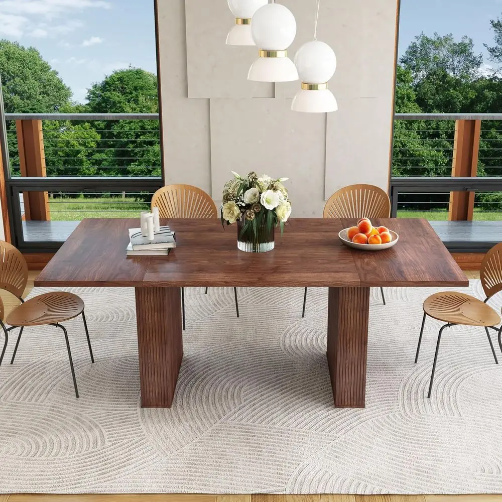 Walnut 78 Rectangular Dining Table for 6-10 Guests, Suitable for Kitchen and Living Room