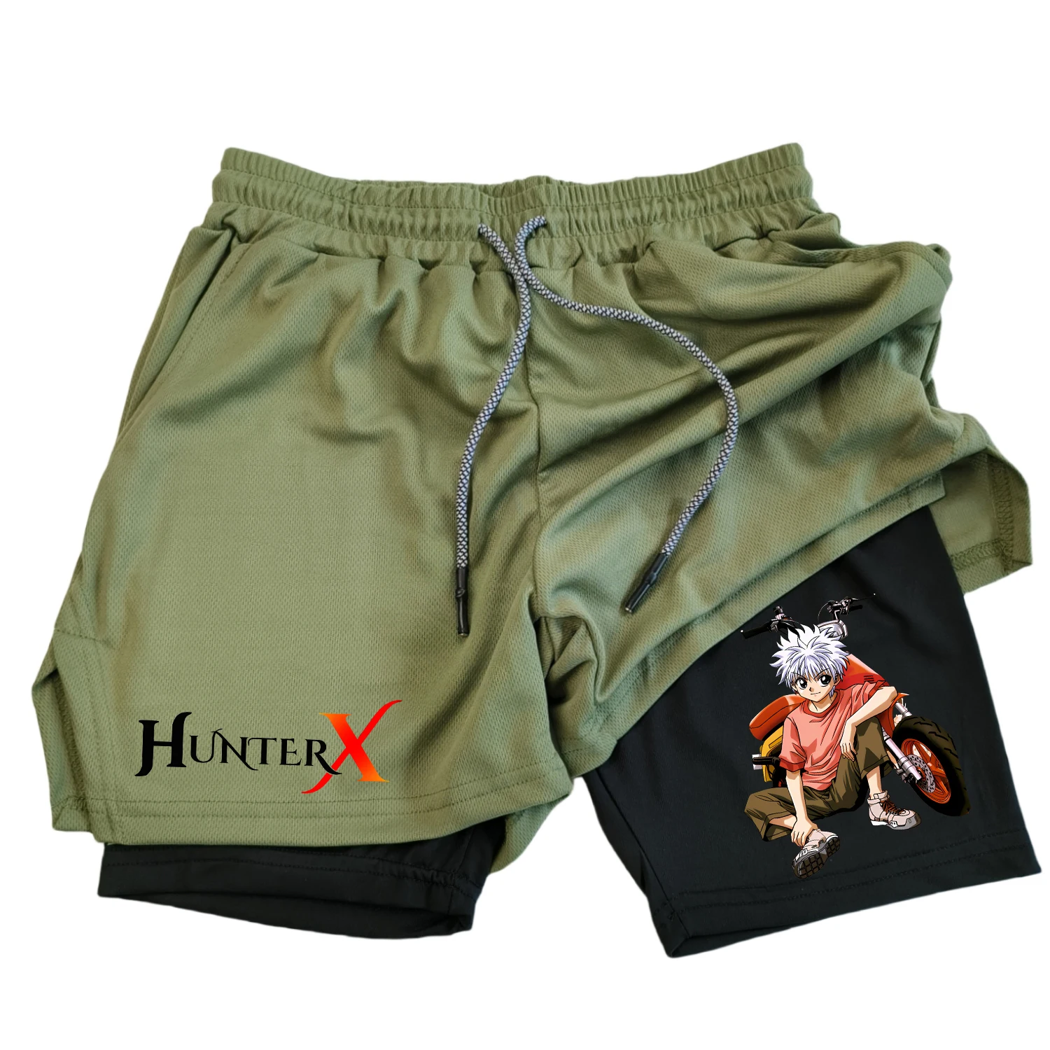 Anime HUNTER X HUNTER Men\'s Sports Shorts 2-in-1 Double layered Shorts Quick drying Breathable Running and Fitness Shorts