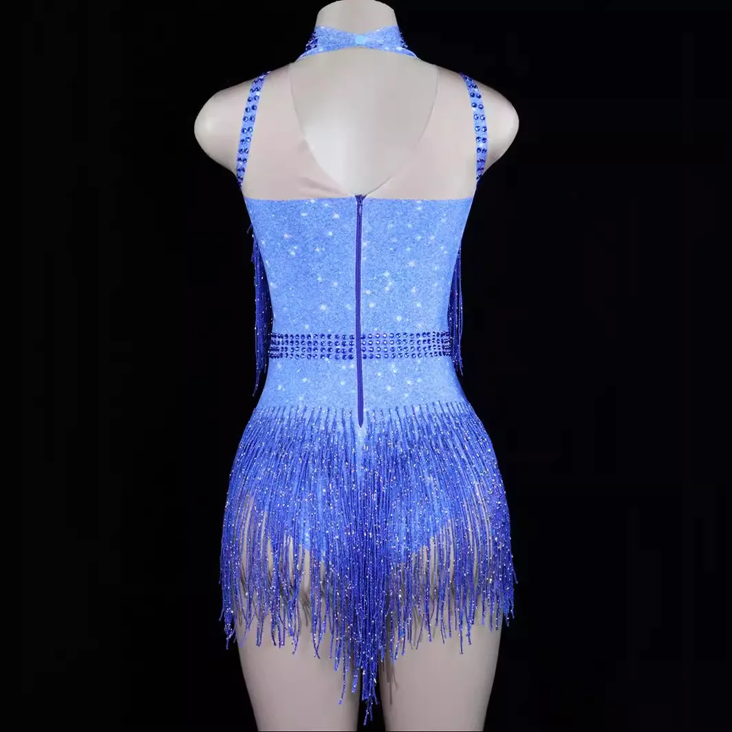 생일 파티 섹시한 무대 쇼 의상 바 Dj 터틀넥 다이아몬드 프린지 스트레치 Onesie 스커트 Vestidos Elegantes Mujer De Fiesta