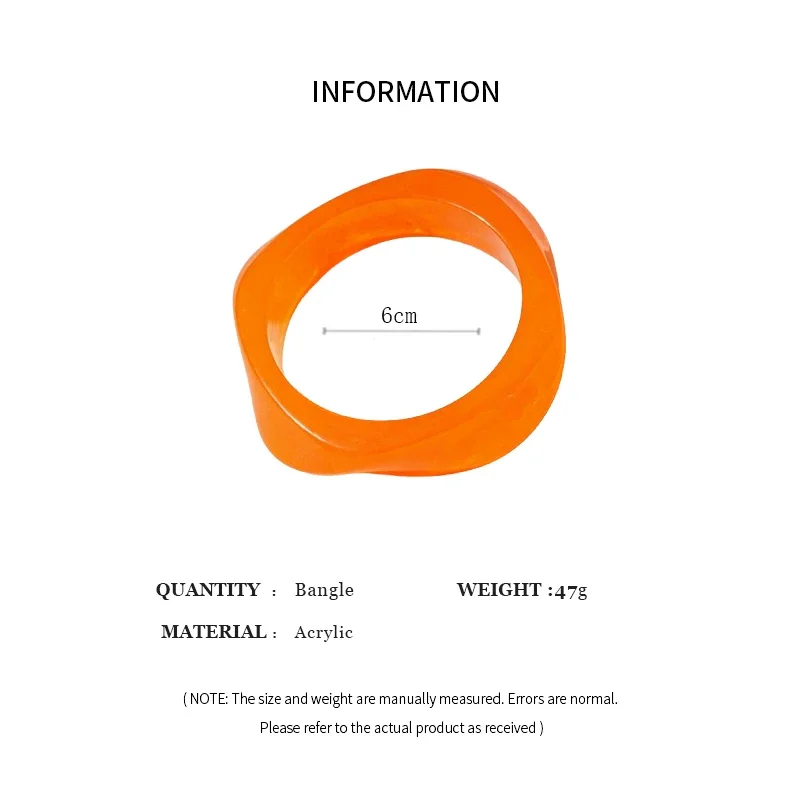 Glamour Orange White Translucent Smudging Acrylic Bangles for Women Kpop Geometric Wide Resin Bracelets Charms Party Jewelry F view 6