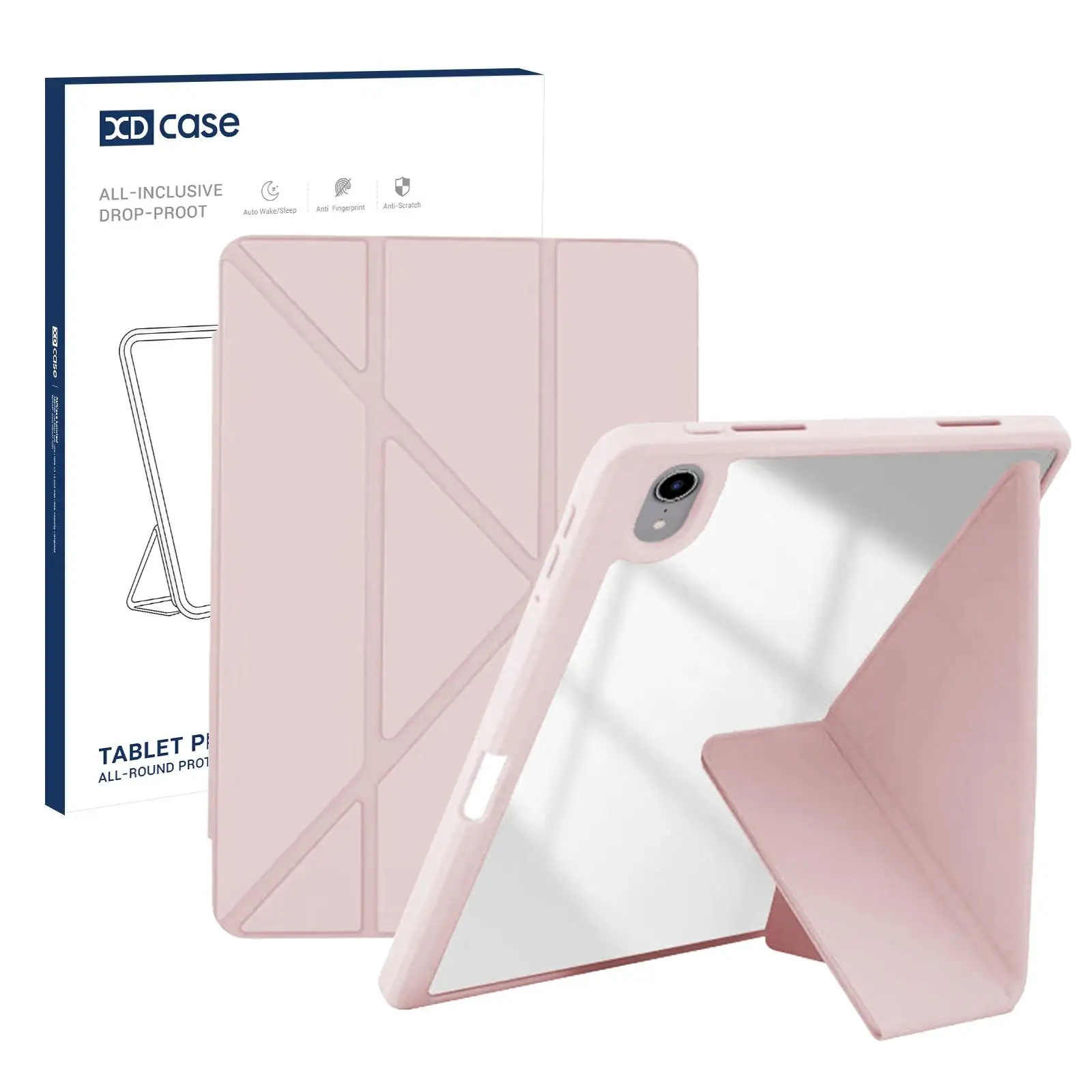 For iPad mini 2024 / 2021 XDcase Rice Grain Texture Y-fold Holder Smart Tablet Leather Case with Pen Slot