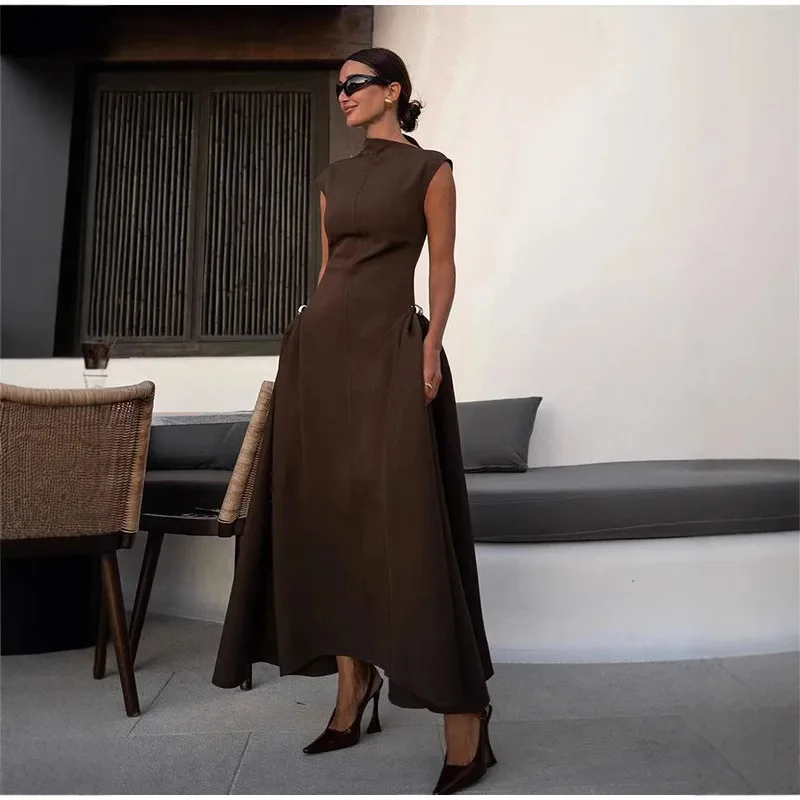 

Elegant Solid Long Summer Dress for Women Fashion Irregular Slim Maxi Evening Party Dress Chic Sleeveless A-line Dress 2025