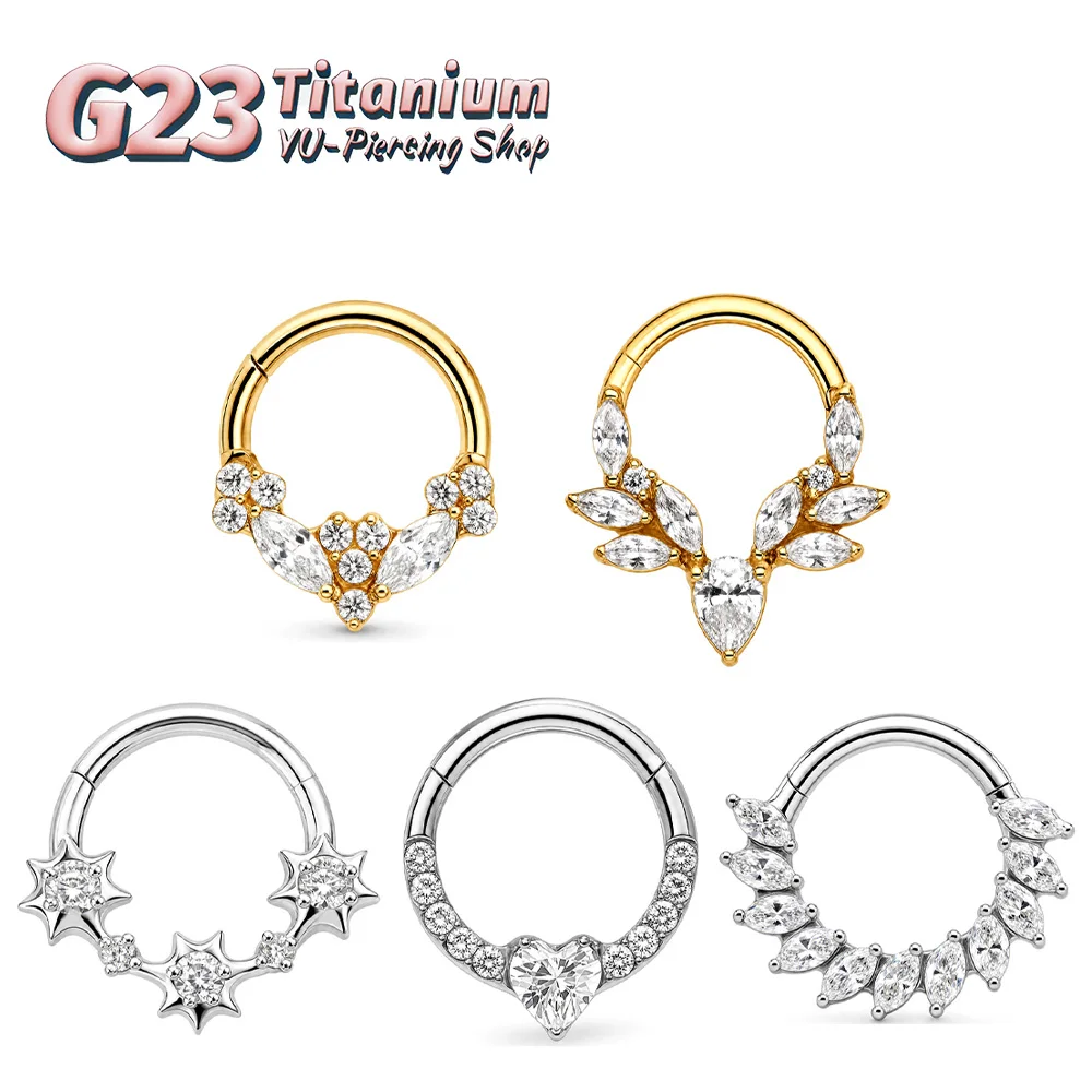 ASTM F136 Titanium CZ Star Nose Ring Piercing Earrings 16G Septum Hinged Clicker Daith Tragus Helix Earring 2026 New Jewelry