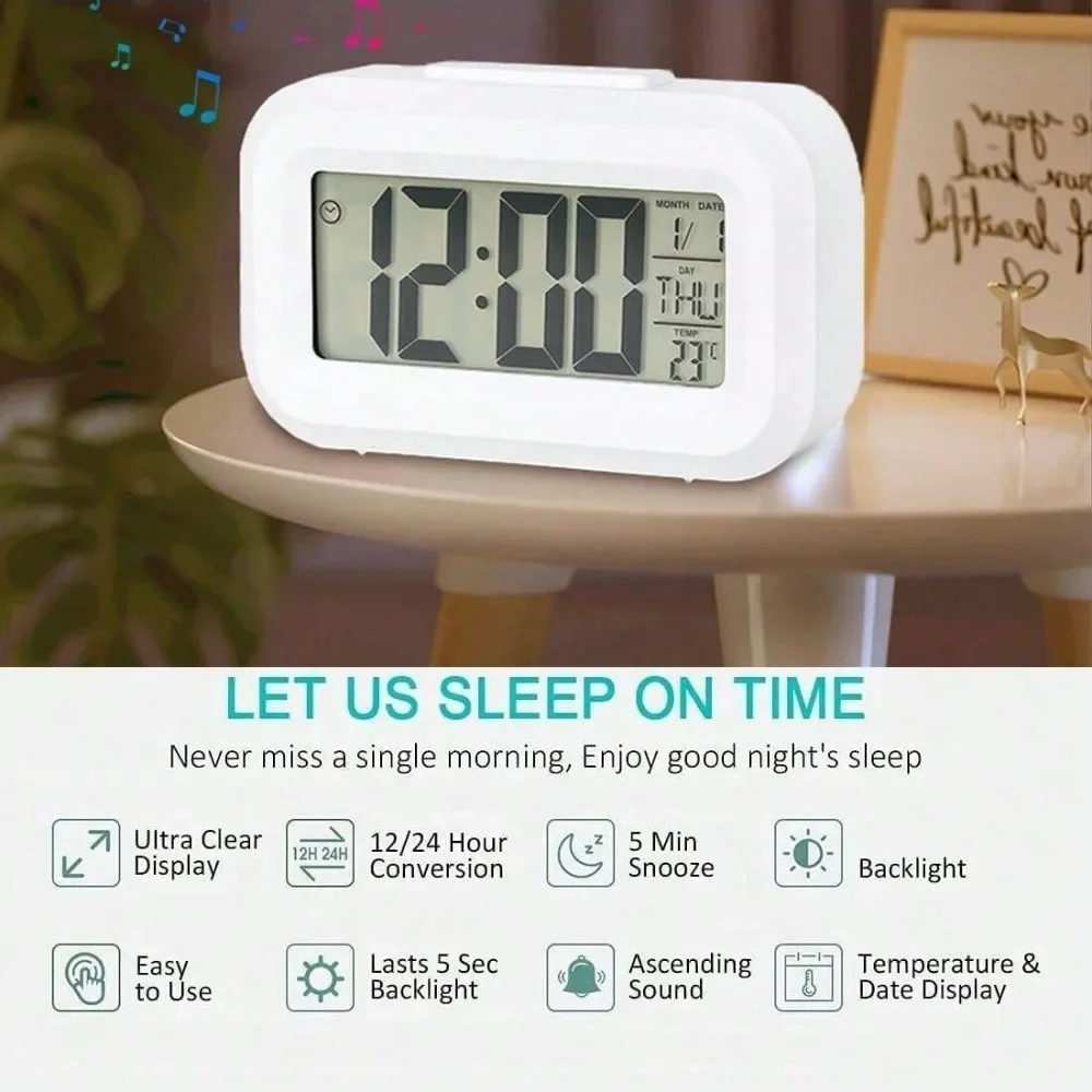 Multifunction Electronic Backlight Table Clock LED Digital Alarm Clock Backlight Snooze Data Time Calendar Desktop