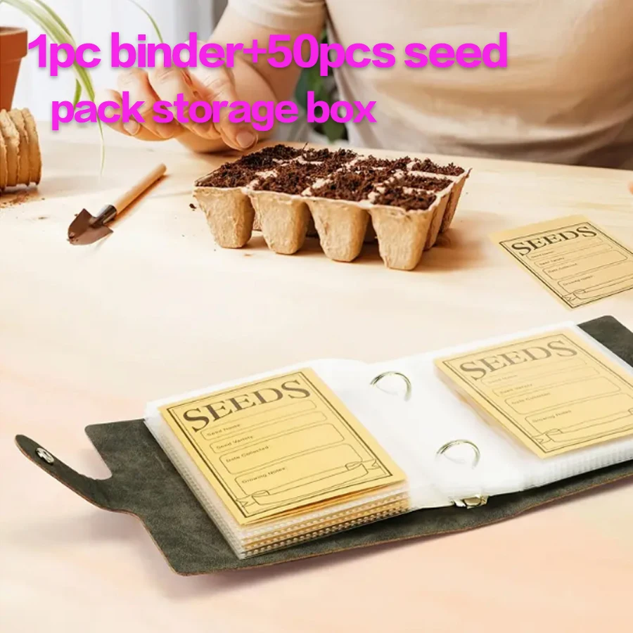 

Garden Seed Storage and Organizing Set, 50 self sealing seed envelopes, 1 binder, waterproof and mildew resistant seed packaging