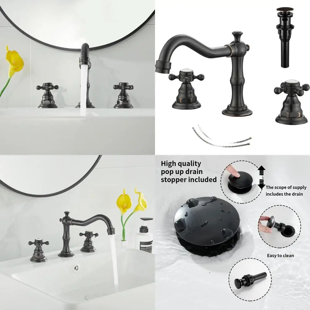 

Oil Rubbed Bronze Widespread 2-Handle 3-Hole Bathroom Sink Faucet with Pop-Up Drain and Supply Hose