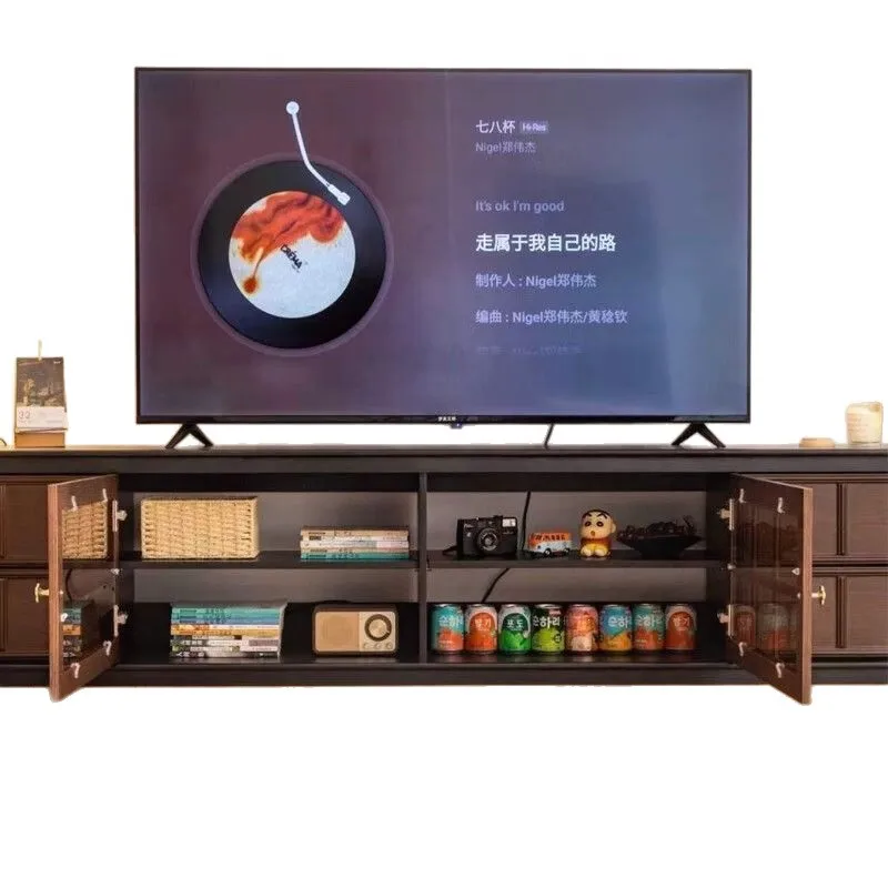 Retro Display Cabinet Chessboard Skeleton Living Room Floor Solid Wood TV Cabinet Antique Module Combination Locker