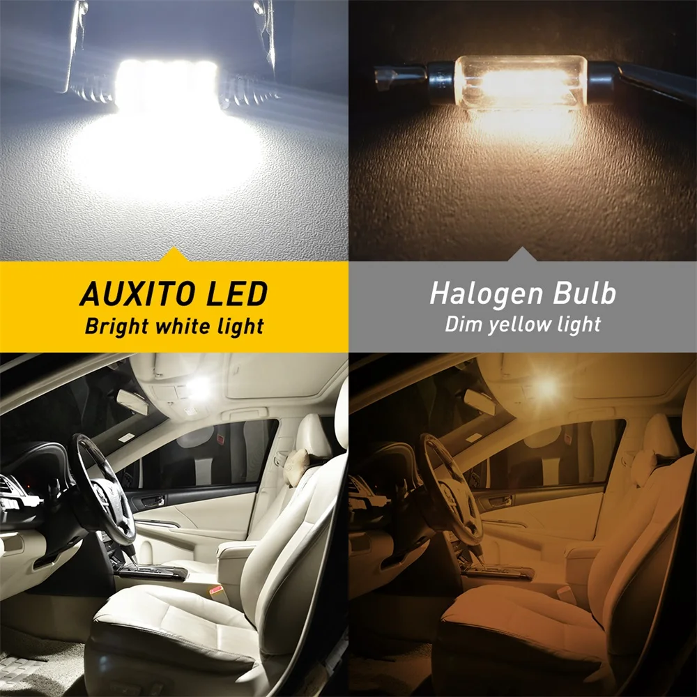 AUXITO 2Pcs Festoon C10W LED 39mm 41mm 42mm Canbus Error Free 4014SMD 6500K White Car Interior Lights Reading Dome Trunk Lamp