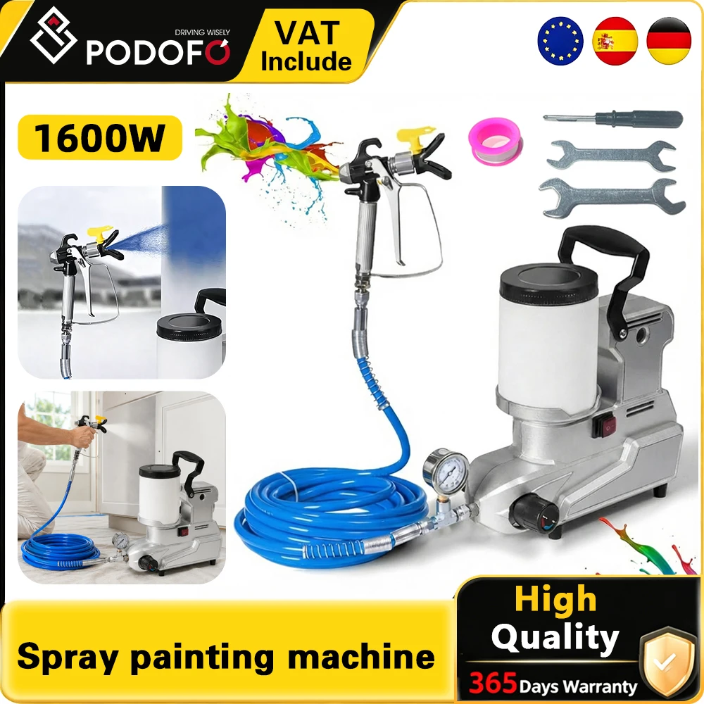 Podofo 1600W Hochdruck-Airless-Farbspritzgerät 2L Elektrische Farbspritzpistole Haushalts-Wandmalmaschine für Latexfarbe Möbel Zaun Deckenbeschichtung