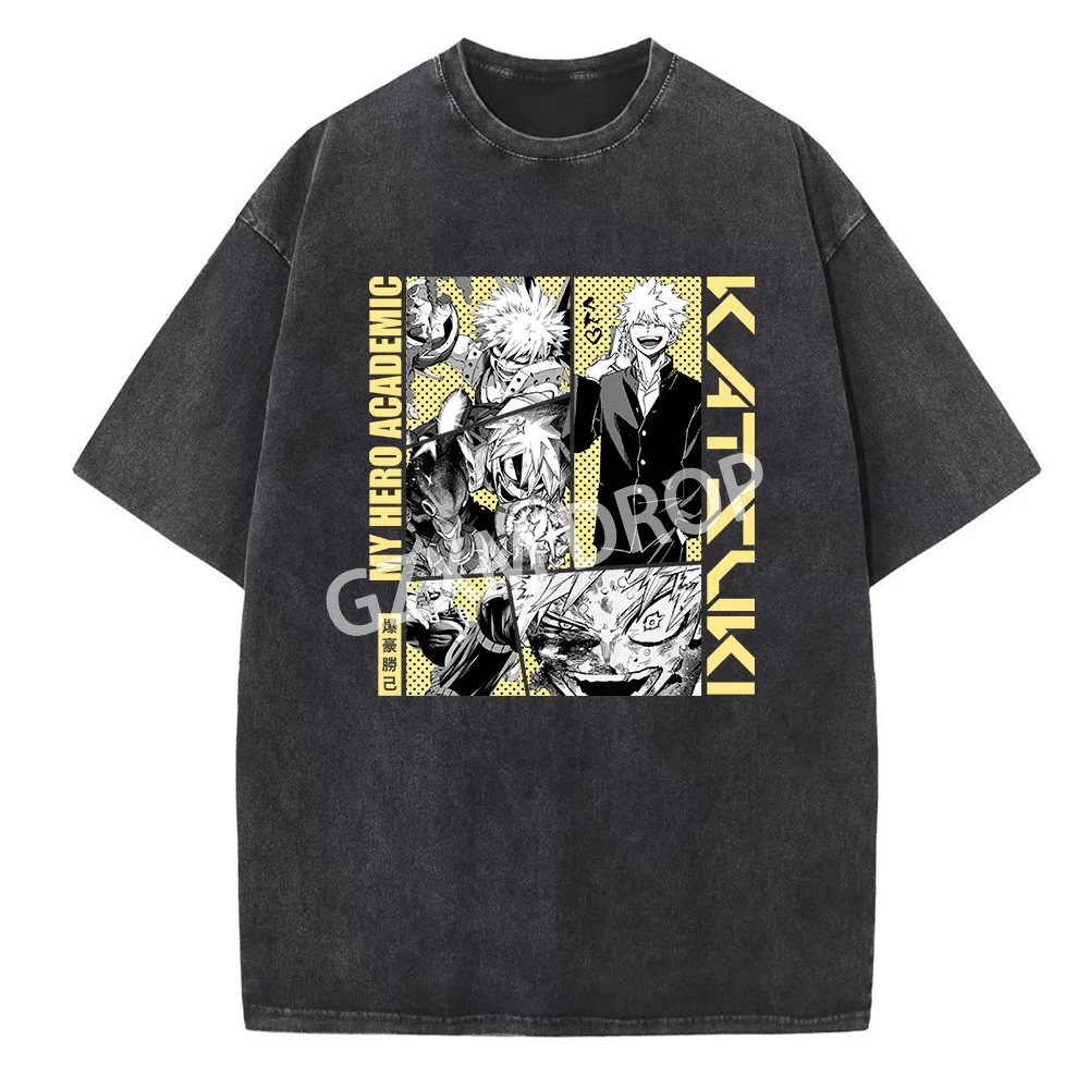 Katsuki Bakugo Anime My Hero Academic Comic Vintage Summer O-Neck Short Sleeve Cotton T-Shirts