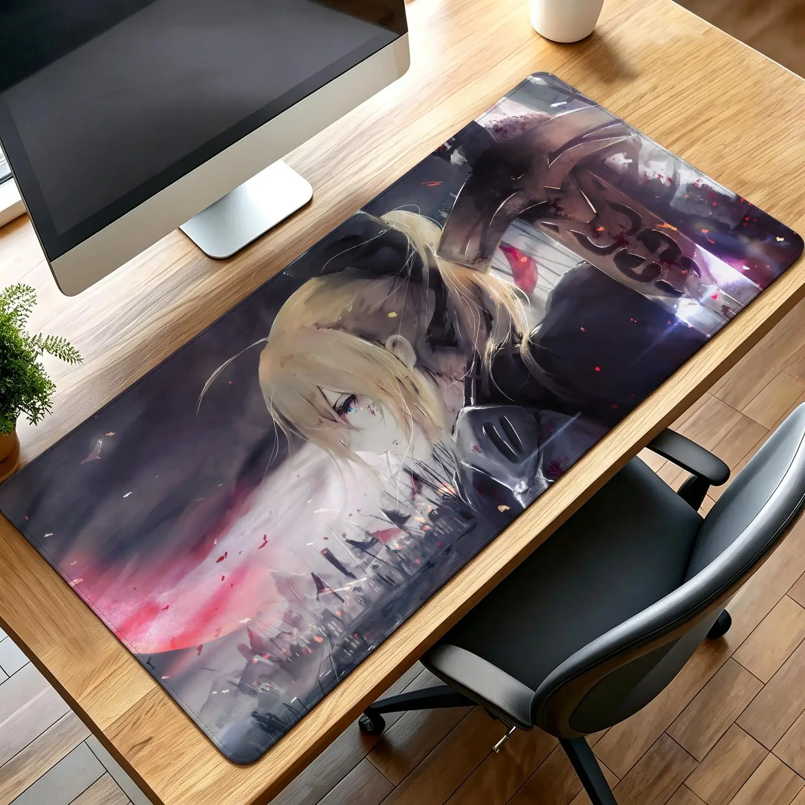 Mouse Pad XXL Anime Mouse Pad, stitched wearproof edge, smooth non-slip mat for desktop & laptop games FateZero Saber