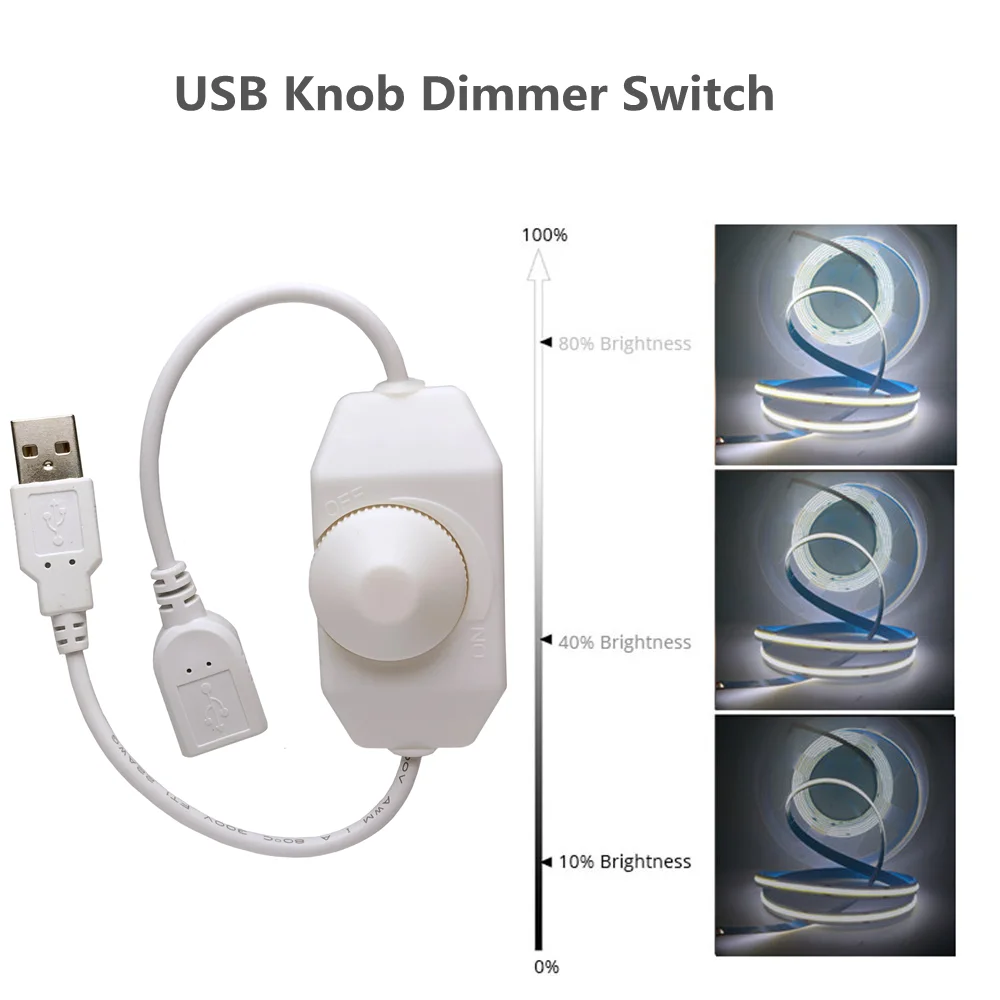 USB LED Knob Dimmer DC 5V Ribbon Brightness Adjust Switch Controller Connector For 5050 3528 2835 5 Volt Strip Lights