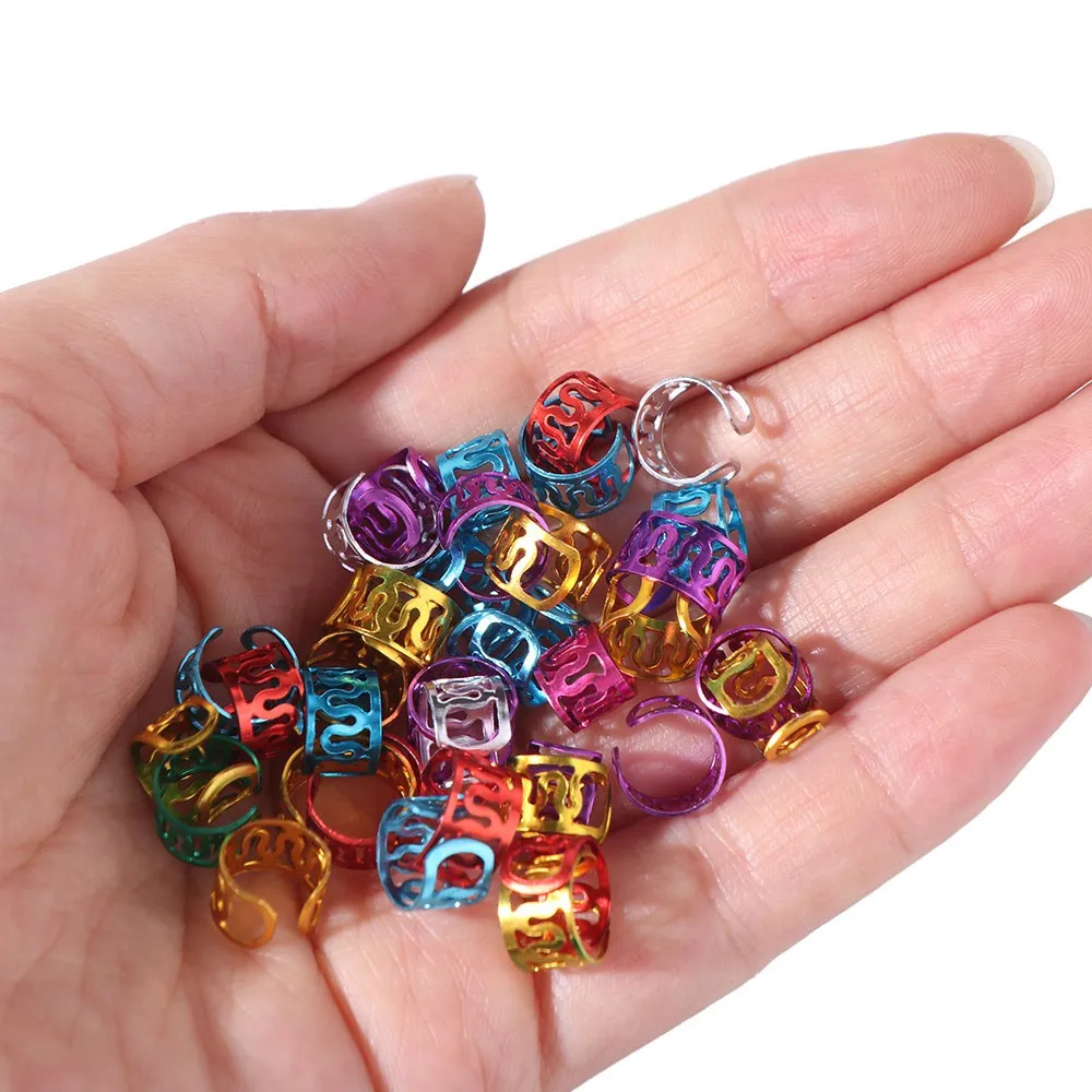 40pcs Dread Locks Hollow Out Hair Ring Metal Cuff Clips Colored Dreadlocks Beads Charm Dirty Braids Hair Braid Tubes for Braids