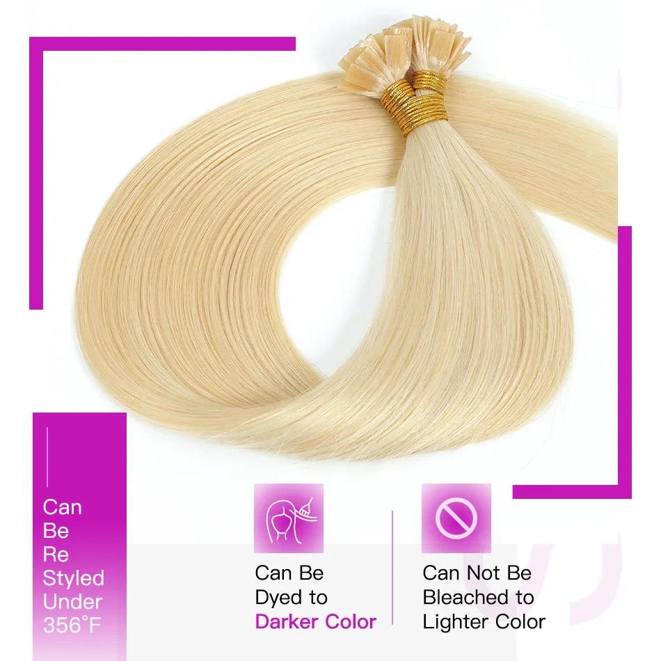 قبل المستعبدين طرف مسطح وصلات شعر الساخن الانصهار الكيراتين وصلات شعر مستقيم 100% الشعر البشري للنساء 22 بوصة 50 السواحل