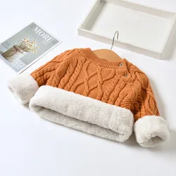 Autumn Winter Kids Sweater Baby Girls Boys Plush Thicken Warm Knitted Pullover Sweater Baby Girls Boys Sweater Children Clothing