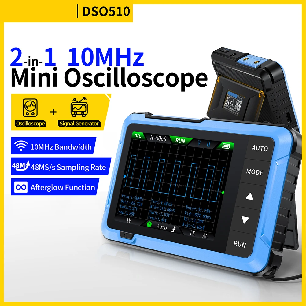 For FNIRSI DSO510 Mini Handheld Digital Two-in-One Oscilloscope Portable 48MS/s 10MHz Bandwidth Electronic Repair Tool