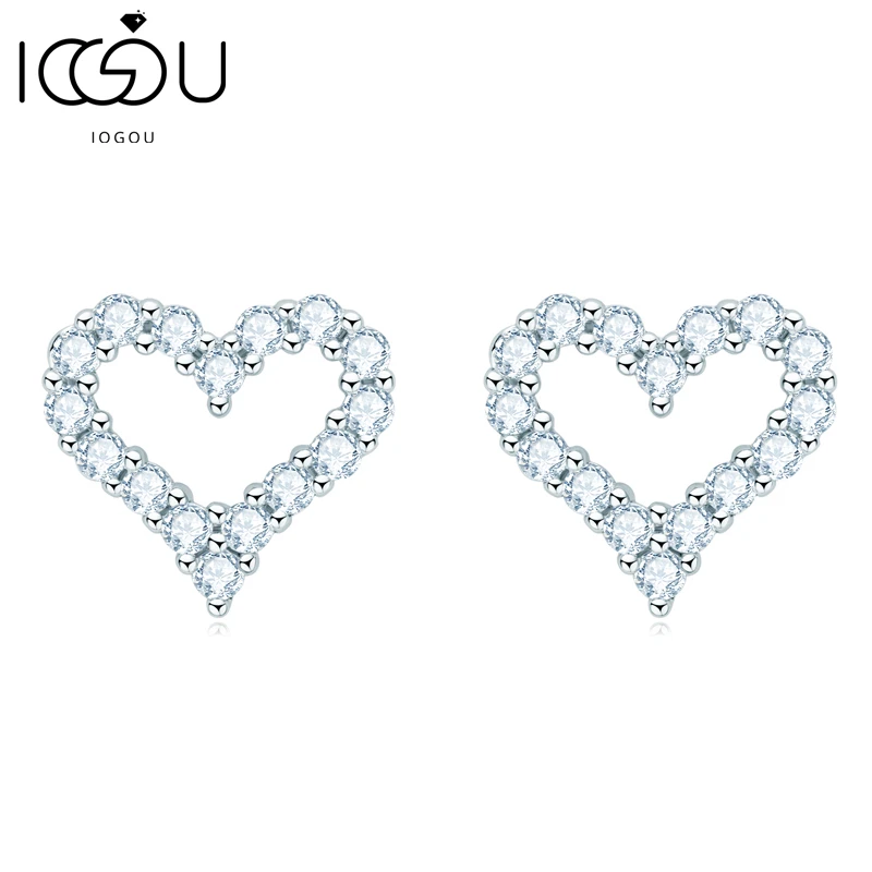 

IOGOU Luxury 2mm D Color Moissanite Heart-shaped Stud Earrings for Women Original 925 Sterling Silver High Quality Jewelry