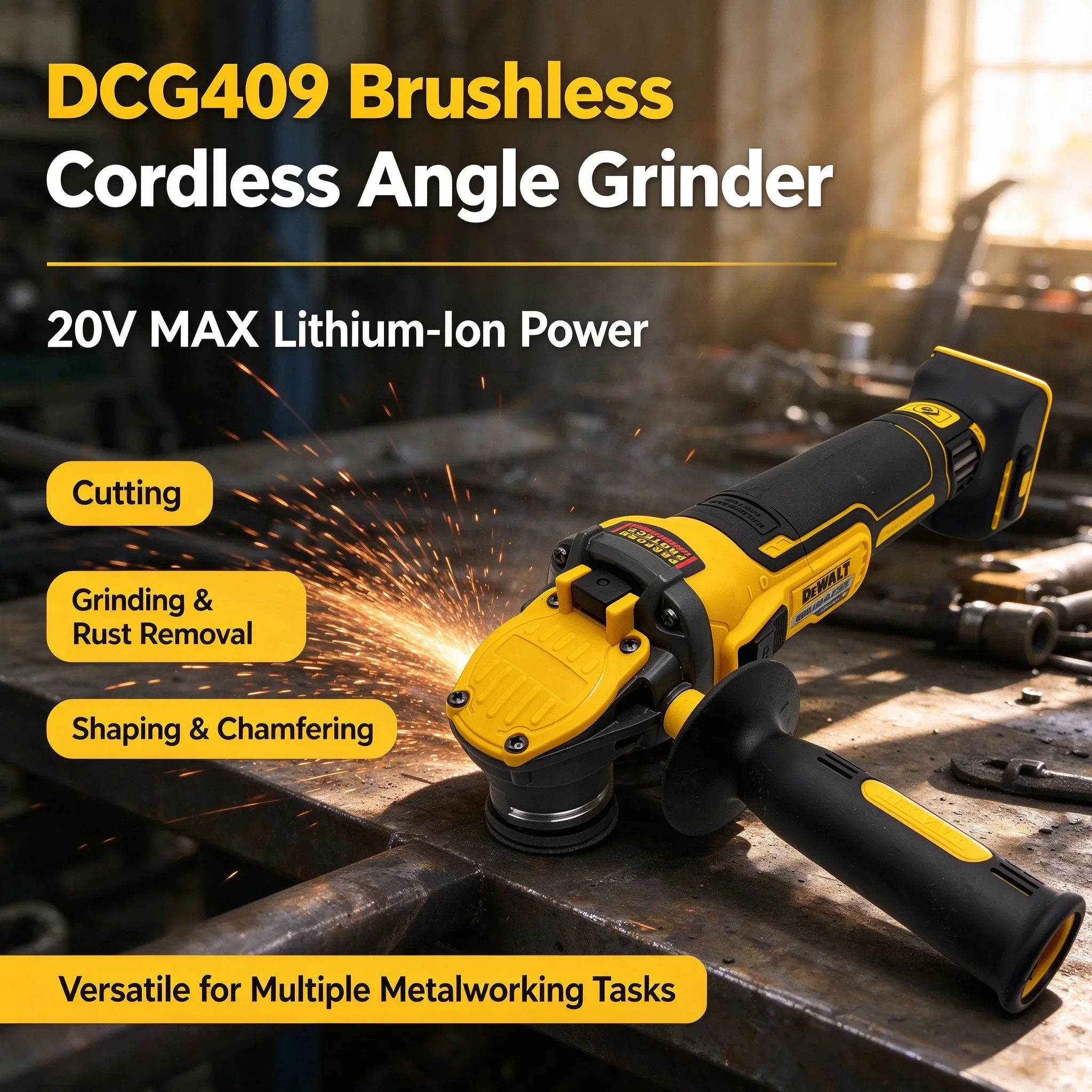 DEWALT DCG409 Brushless 20V Cordless Angle Grinder, 125mm Portable Rechargeable Cutting, Grinding & Polishing Machine