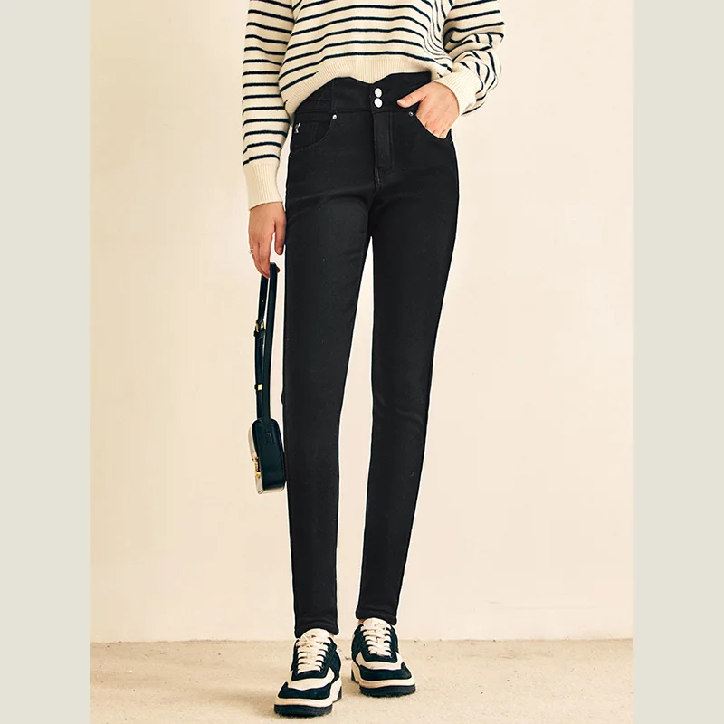 OLrain Fleece Lined Skinny Jeans for Women 2026 Winter New High Waist Cozy Warmth Pants Casual Office Lady Trousers O22DK63806