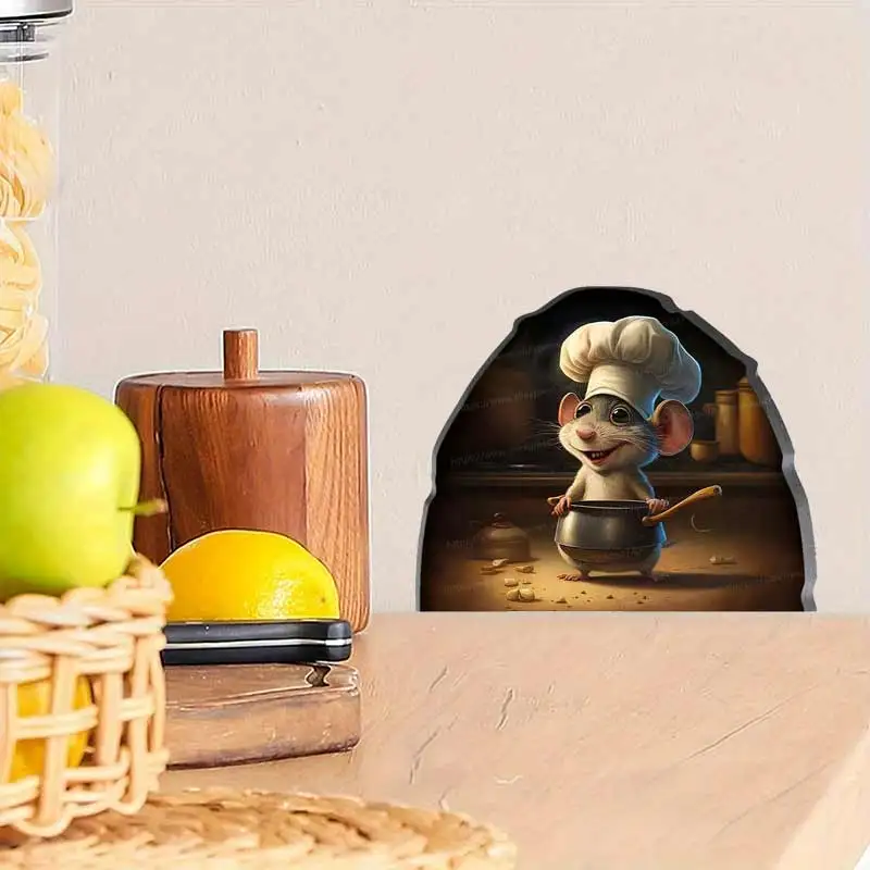 

Cute Mouse Cook, Mouse Hole Sticker, Wall Decal, Skirting Board Sticker, Funny Kitchen Home Decora Waterproof Decals Decal M1435