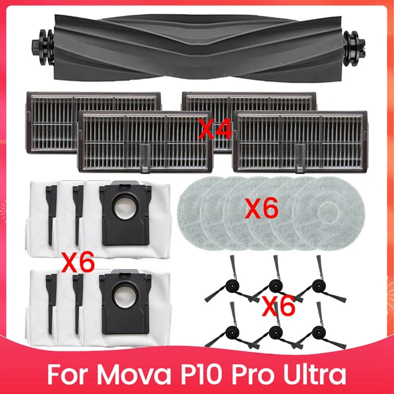 23PCS Brush Dust Bag Filter And Mop Cloth Set For Mova P10 Pro Ultra Vacuum Cleaner Replacement Parts