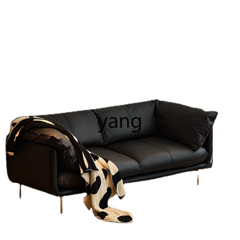 Yhl Retro Napa Leather Sofa Big Black Cow Living Room Modern Simple Small Apartment