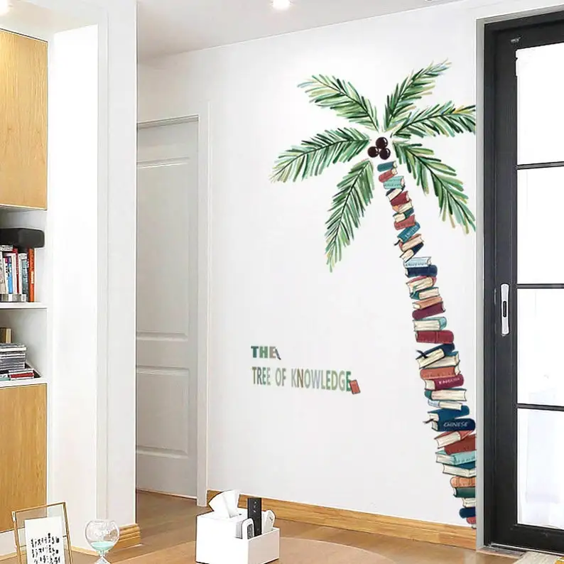 Tree Of Knowledge Palm Tree Of Books Wall Decal | Home Office Library Wall Decor | Classroom Decor | Nursery kids room wall deca