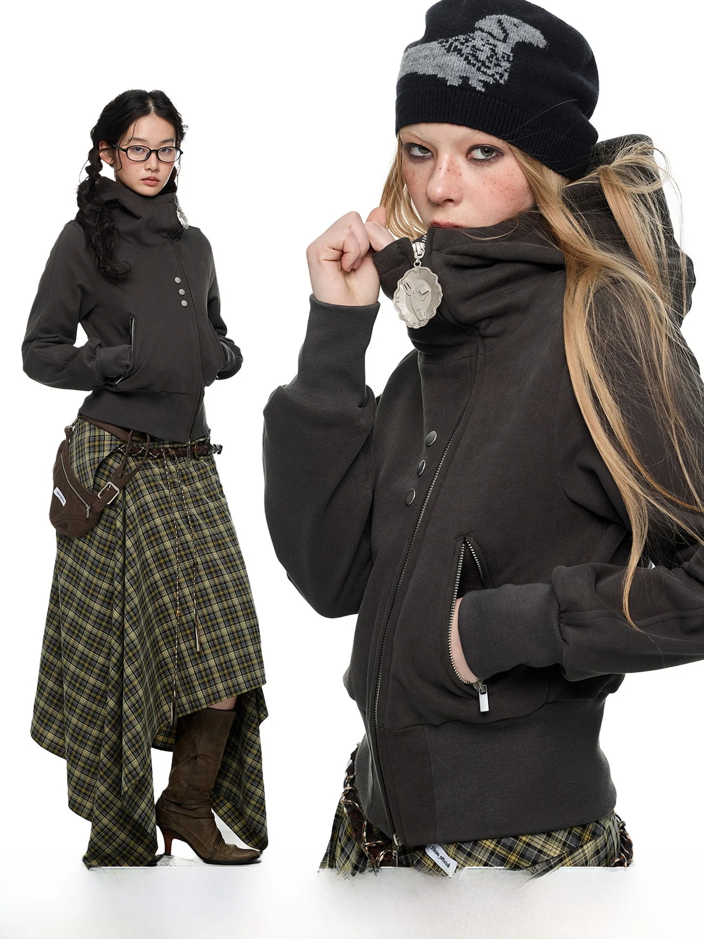 

JIKOO Spot Bear ort Hoodie Women's Casual Slim Fit Long Sve Spring Outerwear Top Cotton Blend Zipper Closure