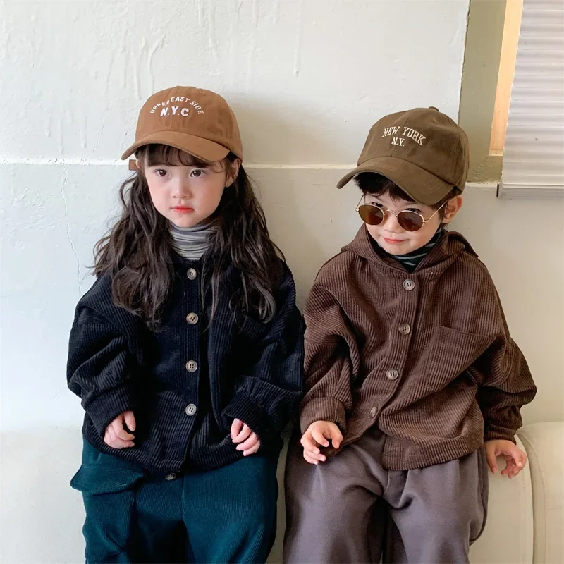 

Children Autumn Winter Clothing Kids Girls Corduroy Jacket with Hood 2025 Spring Autumn Casual Korean Fashion Baby Boys Coat