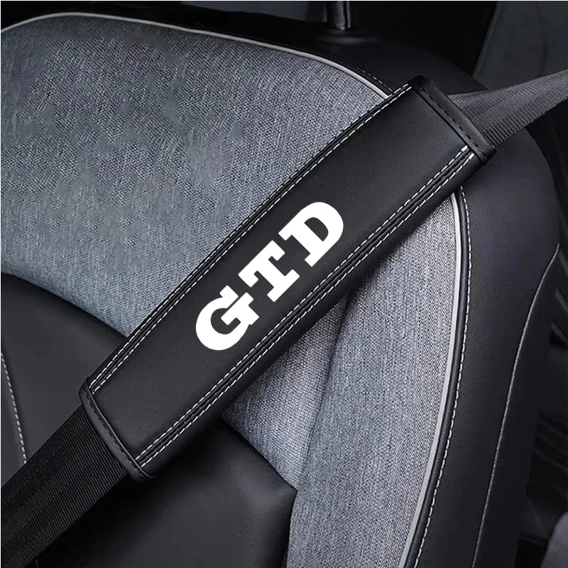 2Pcs Top Nappa Leather Car Seat Belt Shoulder Cover For Volkswagen GTI GTD Rline Passat Golf 4 5 6 7 8 MK2 MK3 Car Accessories