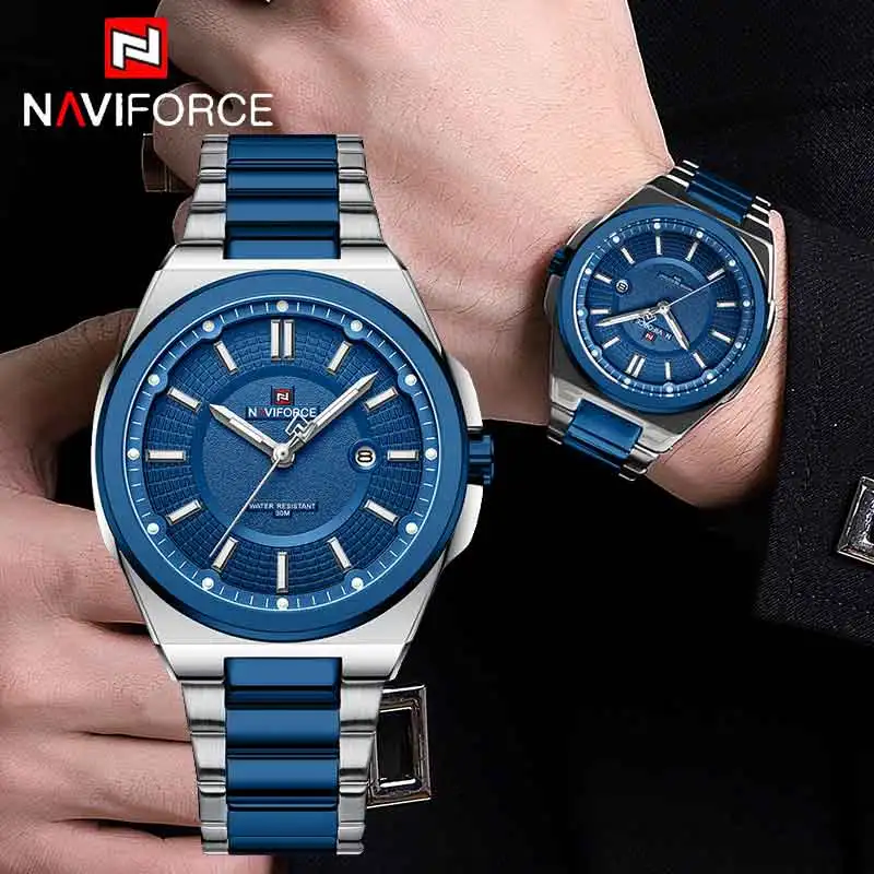NAVIFORCE Fashion Men Quartz Watch Casual Sport Original Stainless Steel Watch Night Light 3ATM Waterproof Classic Man Watch