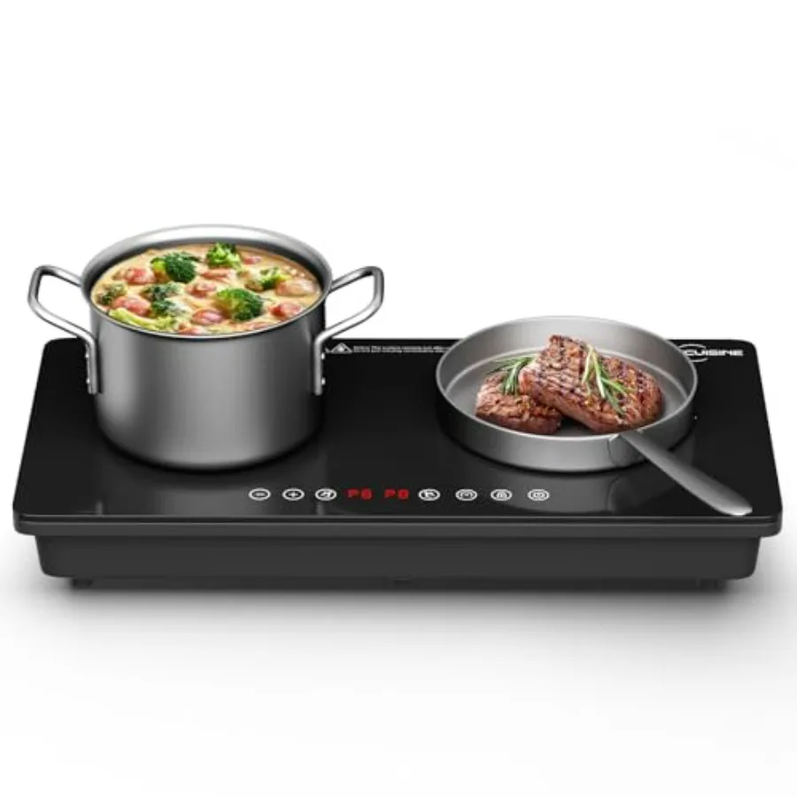 

Double Induction Cooktop 1800W Dual 900W Burners Electric Stove with Cross Mark Glass Surface Digital Touch Control 8 Power Lev